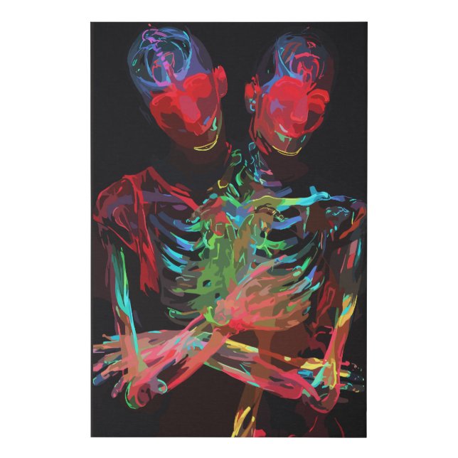 Neon Skeleton Embrace Art Fusion Faux Canvas Print (Front)