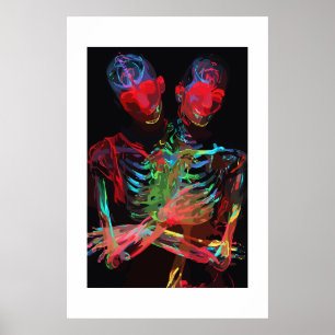 Neon Skeleton Embrace Art Fusion Poster