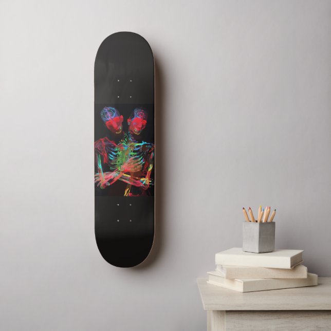 Neon Skeleton Embrace Art Fusion Skateboard (Wall Art)