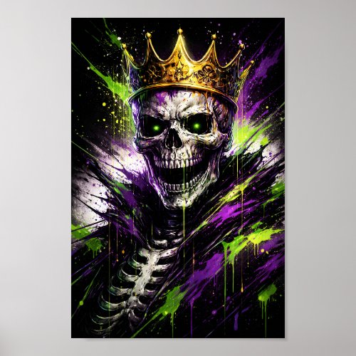 Neon Skeleton King Art - Gothic Undead Crown Dark Poster