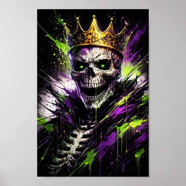 Neon Skeleton King Art - Gothic Undead Crown Dark  Poster (Front)