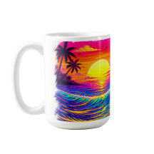 Neon Skeleton Surfing Colorful Sunset