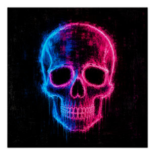 Neon Skull Art Poster