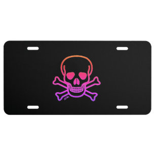 Neon Skull black aluminum car license plate
