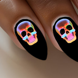 Neon Skull Black Funky Rave Dance Party Colorful Minx Nail Art