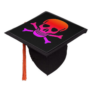 Neon Skull black graduation cap