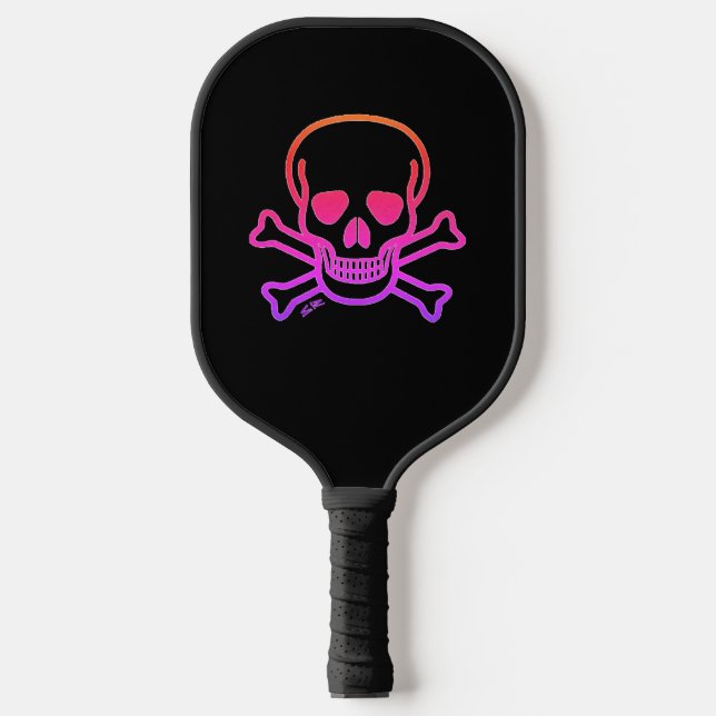Neon Skull black pickleball paddle (Front)