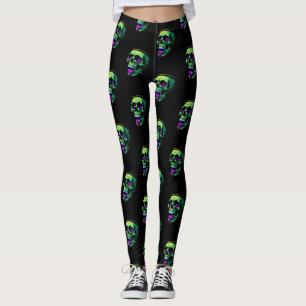 neon Skull Cauldron haunted Gothic Halloween party Leggings