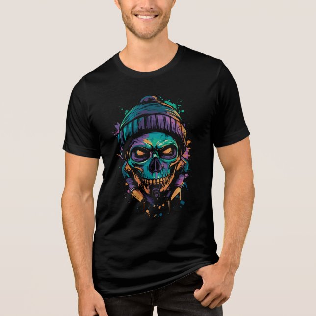 Neon Skull: Graffiti Glow Tri-Blend Shirt (Front)