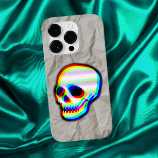 Neon skull illustration on crumpled creased paper