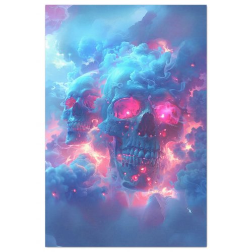 Neon Skull in Sky Decoupage  Tissue Paper