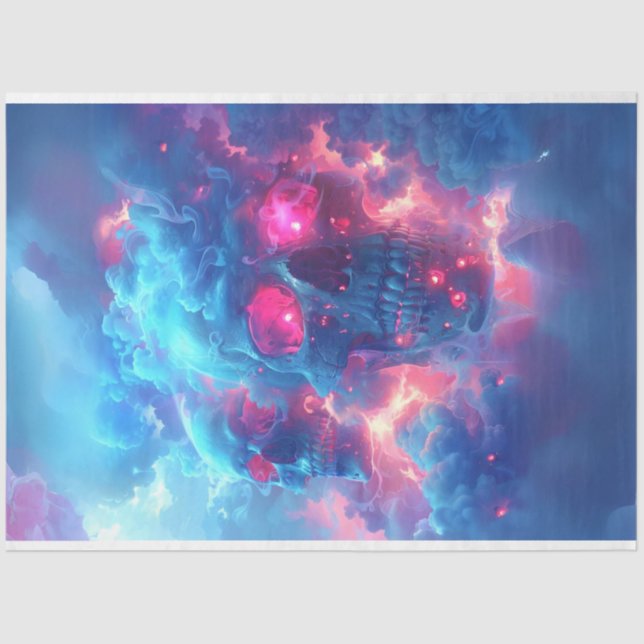 Neon Skull in Sky Decoupage  Tissue Paper (Front)