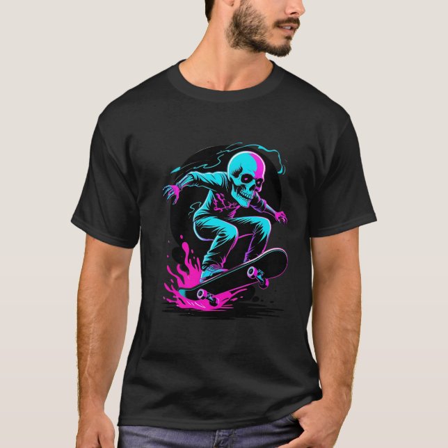 Neon Skull Skateboard T-Shirt (Front)