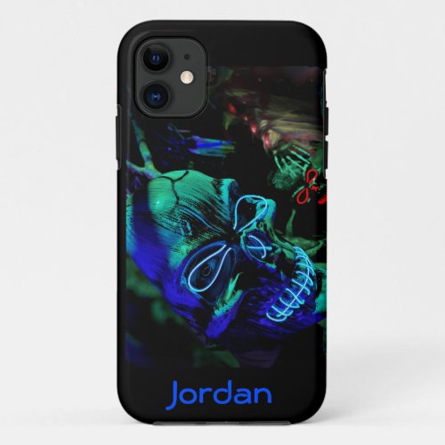 Neon Skull Teal Blue Black iPhone  iPad case