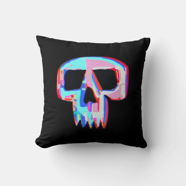 Neon Skull Throw Pillow (Front)