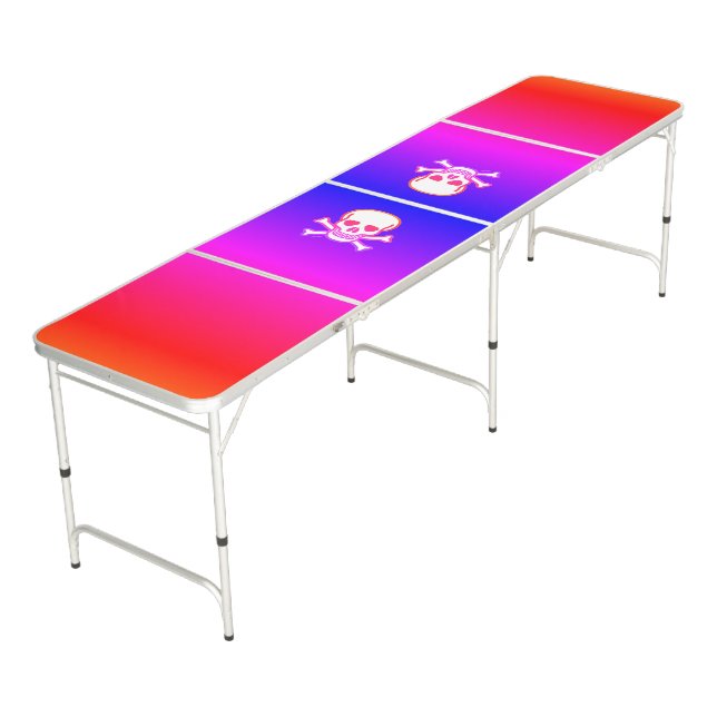 Neon Skull white ping pong table (Angled)
