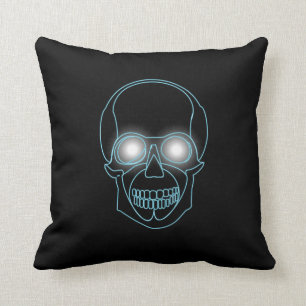 Neon skull with shining eyes design throw pillow