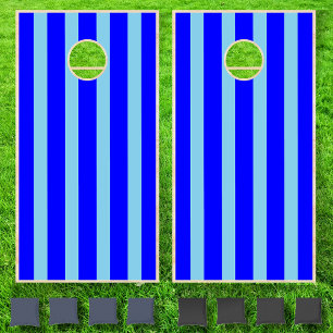 Neon Sky Blue & Blue Cool Vintage Striped Cornhole Set