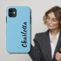 Neon Sky Blue Solid Color | Custom Personalize iPhone 11 Case