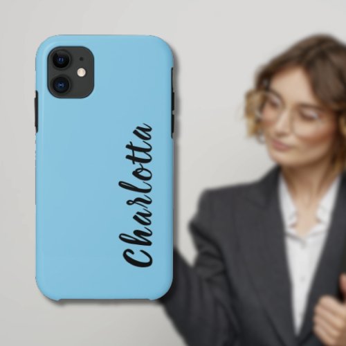 Neon Sky Blue Solid Color  Custom Personalize iPhone 11 Case