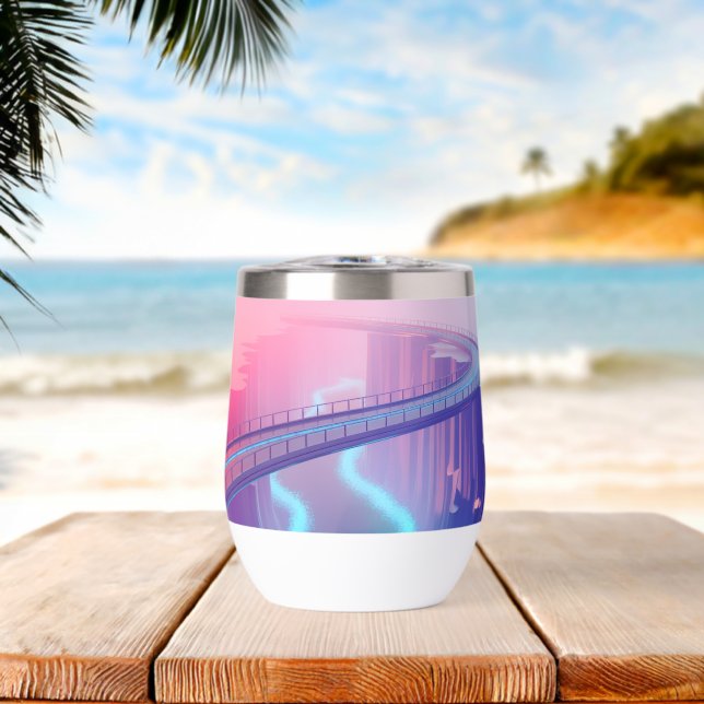 Neon Skybridge Dreamscape Thermal Wine Tumbler (Beach (Rotated))