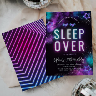 Neon Sleepover Invitation   Slumber Party