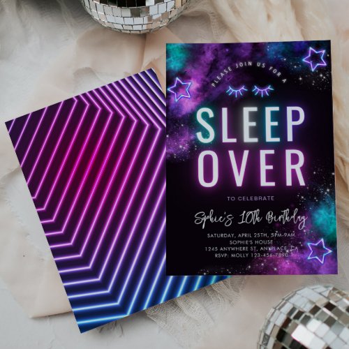 Neon Sleepover Invitation  Slumber Party