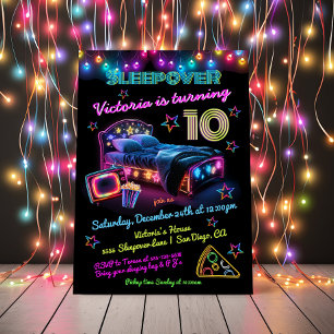 Neon Sleepover Pajama Party Birthday  Invitation