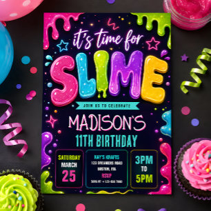 Neon Slime Birthday Party Invitation