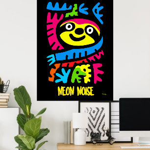 Neon Sloth Art – Colorful Pop Jungle Animal Design Poster