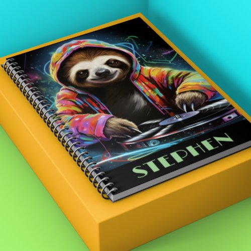 Neon Sloth DJ Retro Cool Notebook