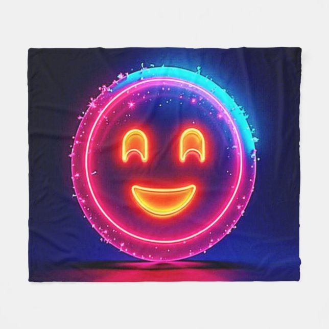 Neon Smile: Bright Happy Glow Design Fleece Blanket (Front (Horizontal))