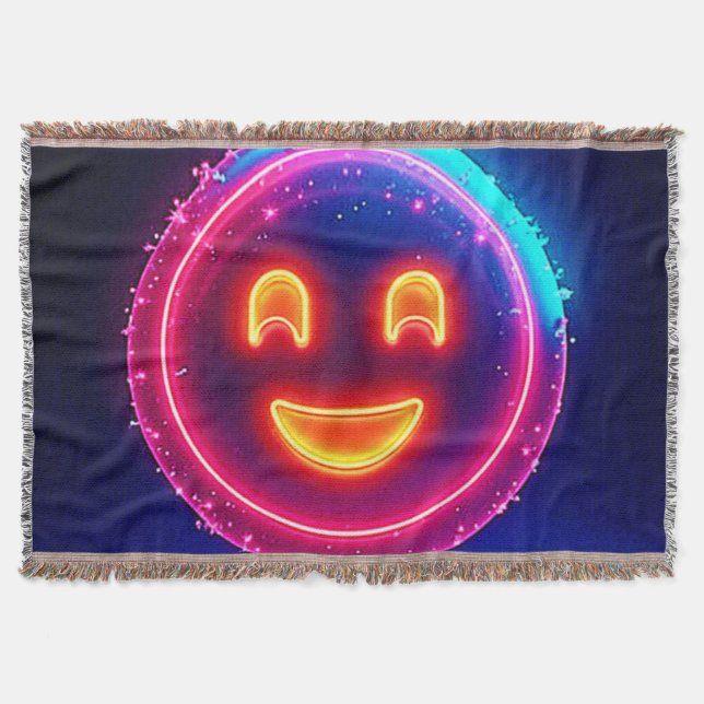 Neon Smile: Bright Happy Glow Design Throw Blanket (Front)