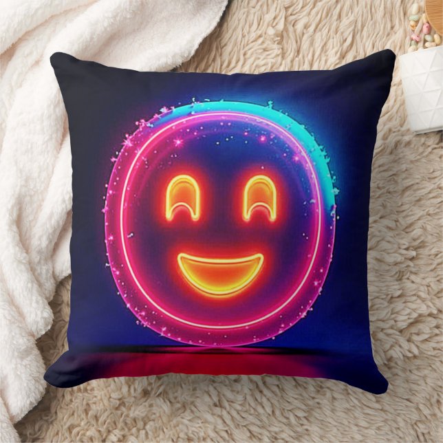 Neon Smile: Bright Happy Glow Design Throw Pillow (Blanket)