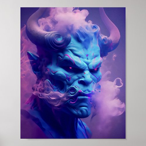 neon smoke demon soul skull poster