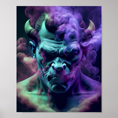 neon smoke demon soul skull poster