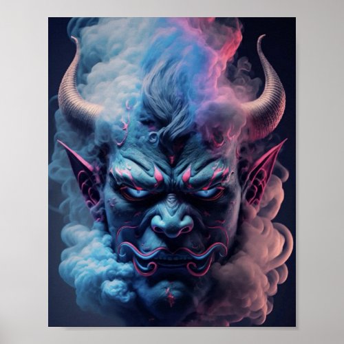 neon smoke demon soul skull poster