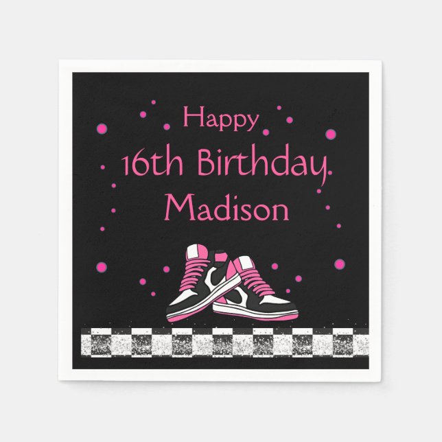 Neon Sneaker Birthday, Glitter  Napkins (Front)