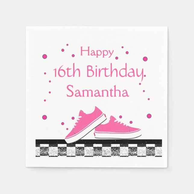 Neon Sneaker Birthday, Glitter  Napkins (Front)