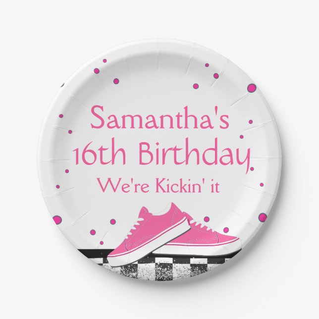 Neon Sneaker Birthday, Glitter  Paper Plates (Front)