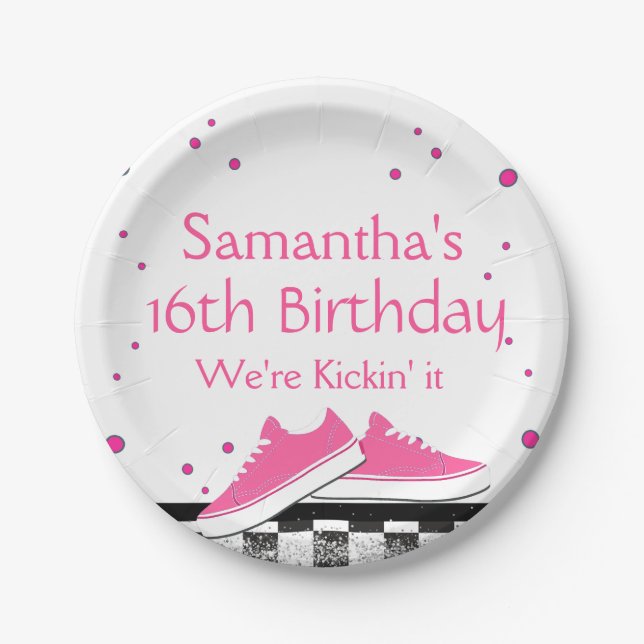 Neon Sneaker Birthday, Glitter  Paper Plates (Front)