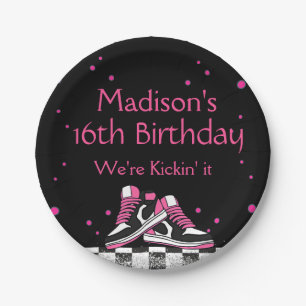Neon Sneaker Birthday, Glitter  Paper Plates