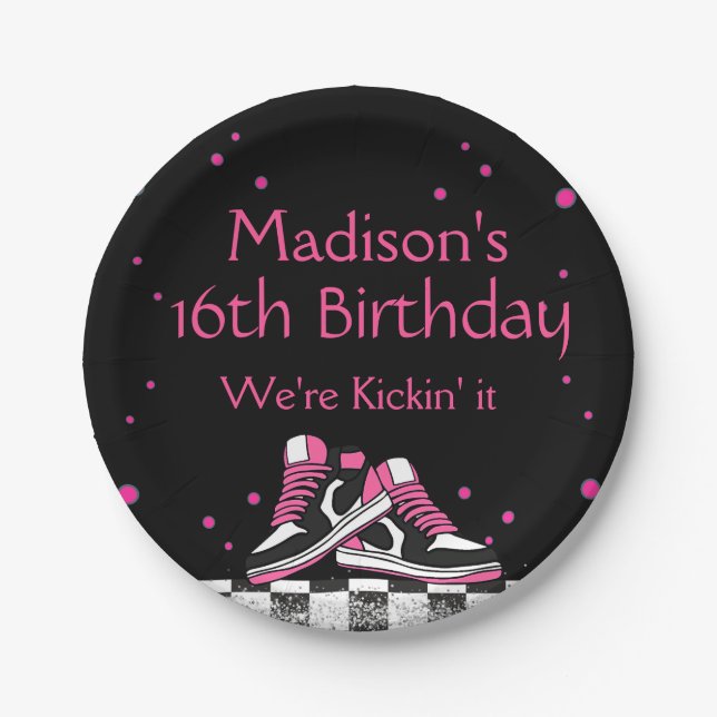 Neon Sneaker Birthday, Glitter  Paper Plates (Front)
