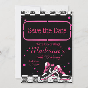 Neon Sneaker Birthday, Glitter Save The Date