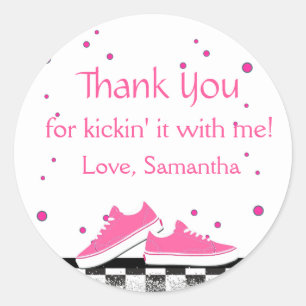 Neon Sneaker Birthday, Glitter Thank You Classic Round Sticker