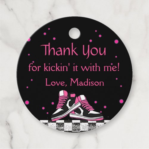 Neon Sneaker Birthday Glitter Thank You Favor Tags