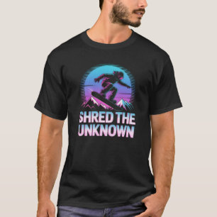 Neon Snowboarder Shred the Unknown Glitch Aestheti T-Shirt