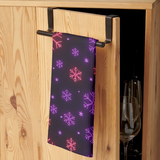 Neon Snowflakes Kitchen Towel (Thirds Fold)