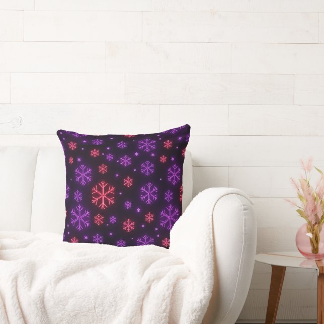Neon Snowflakes Throw Pillow (Couch)