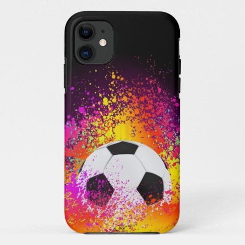 Neon Soccer Ball with Black Background iPhone 11 Case